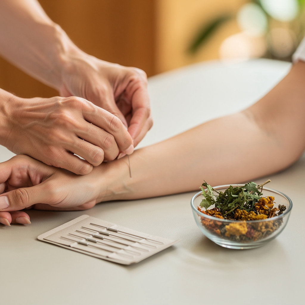 Andrea Lewis, LAc providing expert acupuncture and herbal medicine care in a calming Santa Barbara clinic